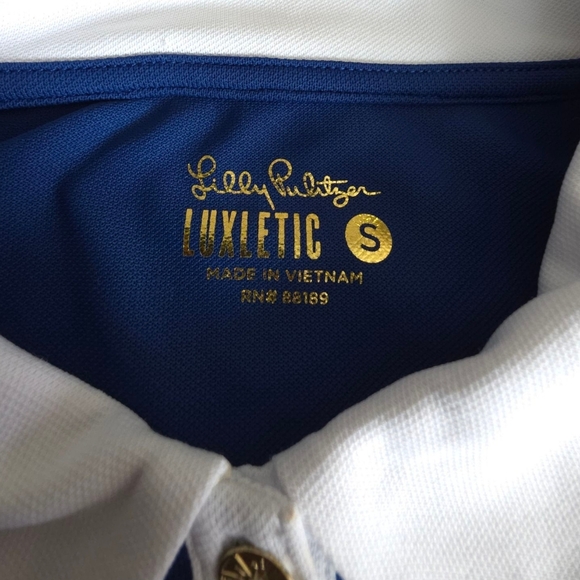 Lilly Pulitzer Luxeletic Frida Puff Sleeve Blue Polo Shirt Women's Size Small - Picture 5 of 15